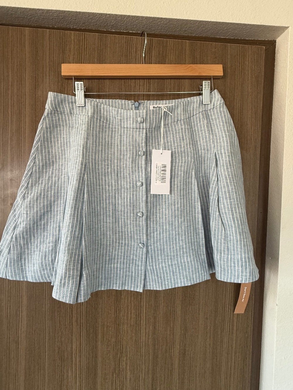 Reformation Carol Linen Skirt Cornflower Stripe - Size 8